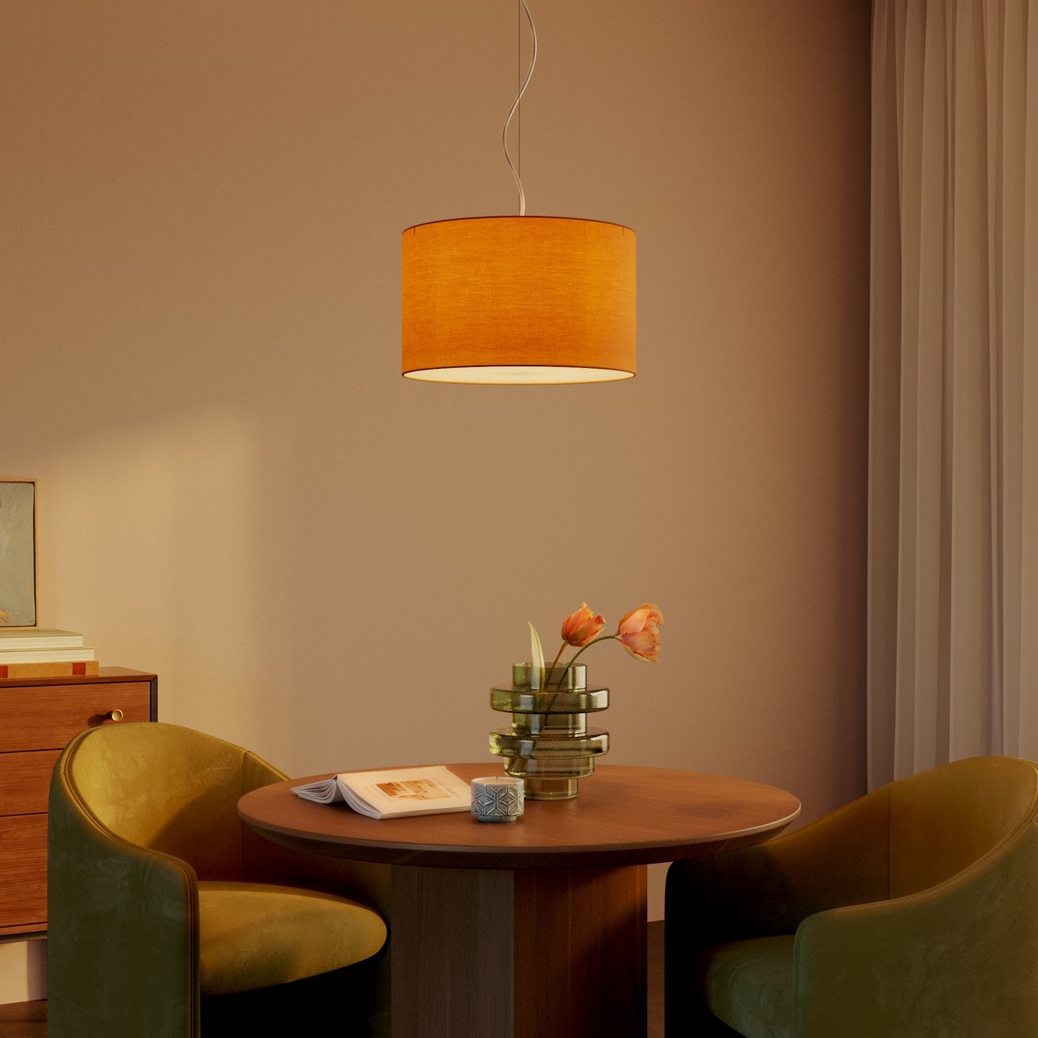 Lampada a sospensione con paralume in tessuto Cilindro Small Teletta mandarino - Made in Italy Si