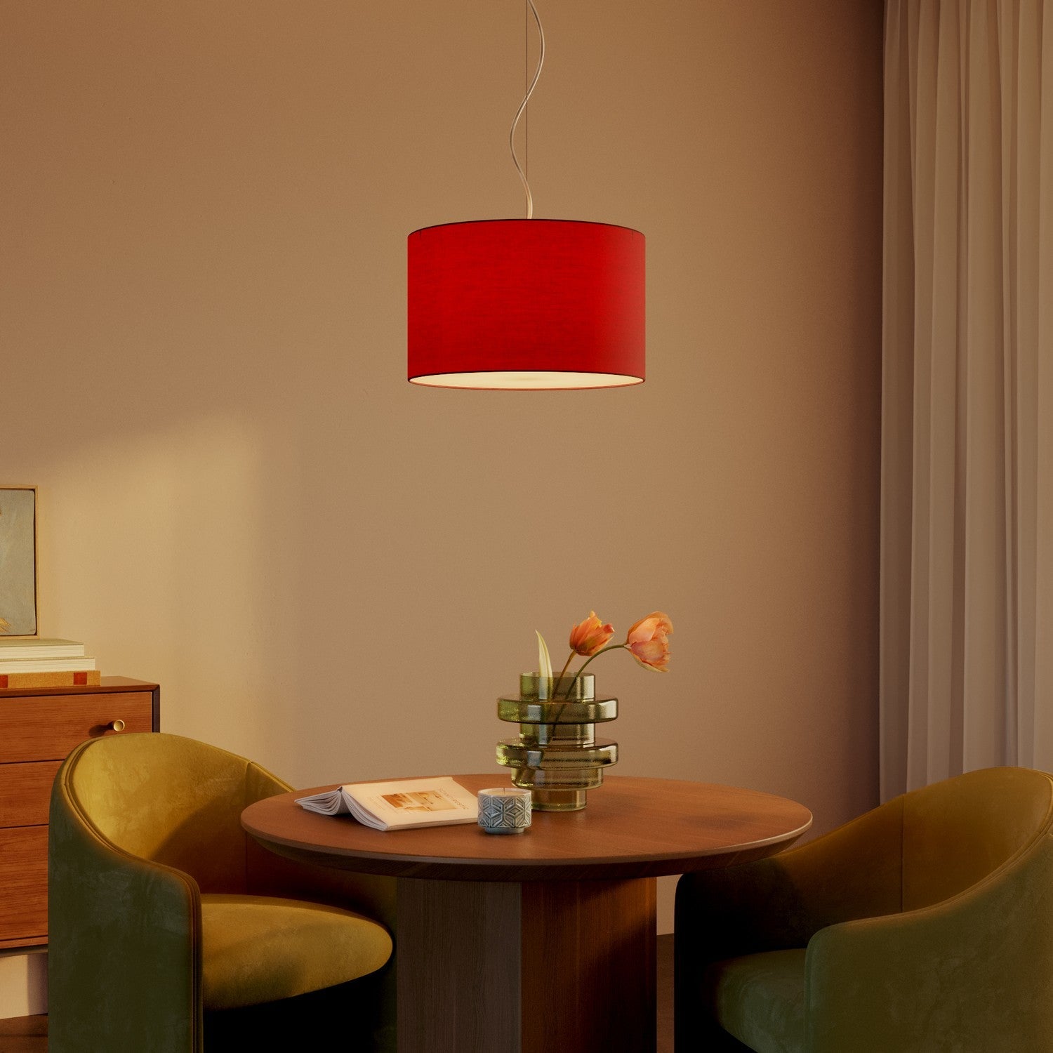 Lampada a sospensione con paralume in tessuto Cilindro Small Teletta rosso - Made in Italy Si