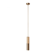 Lampada a sospensione Made in Italy completa di cavo tessile e doppio paralume Tub-E14 in legno e metallo - Bronzo satinato