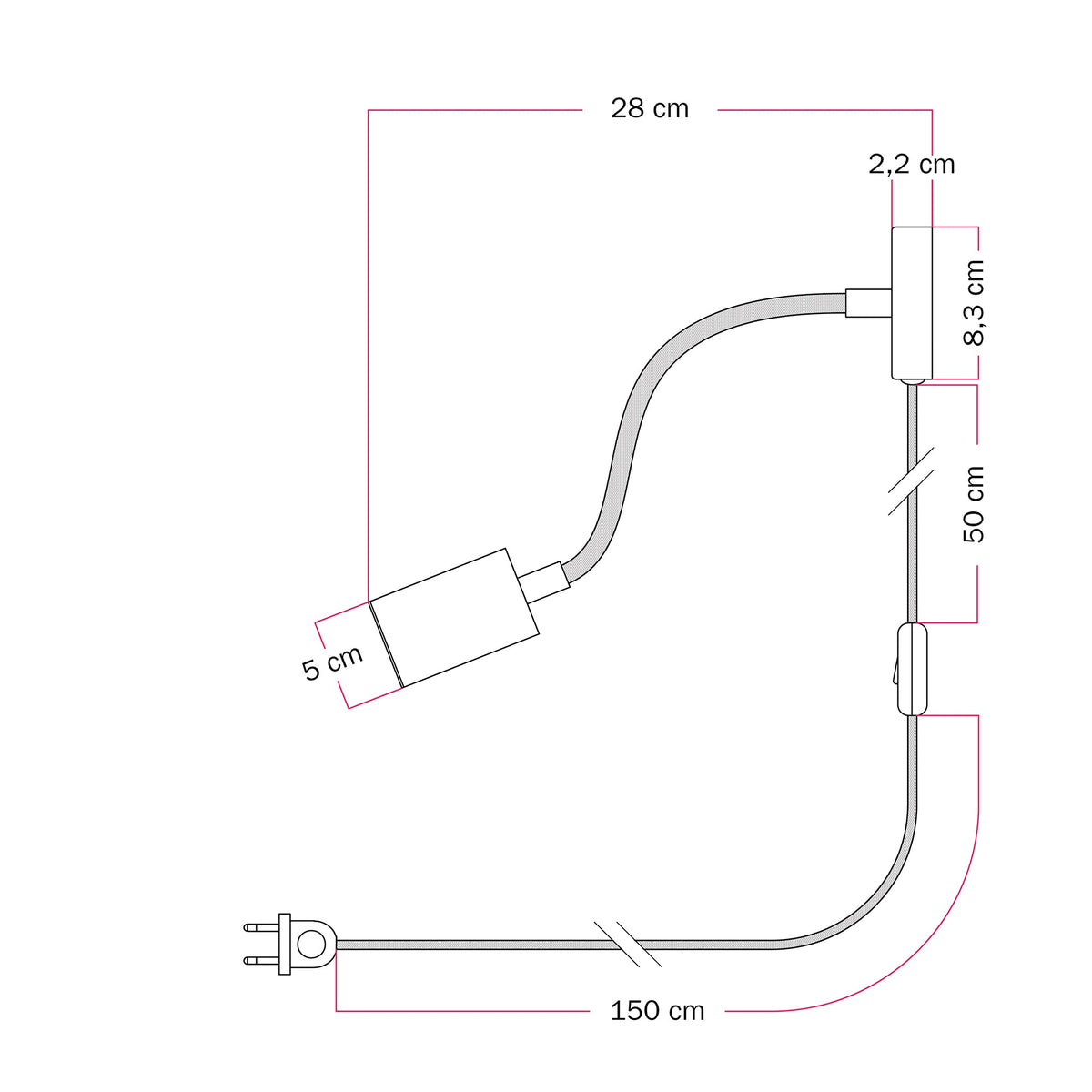 Lampada con spina e braccio snodabile, faretto Spotlight GU10 Bispot - Bronzo satinato / Nero - Creative Cables
