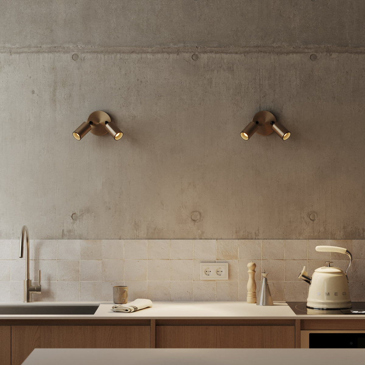 Lampada da parete o soffitto con 2 faretti GU10 Bispot orientabili - Bronzo satinato / Nero - Creative Cables