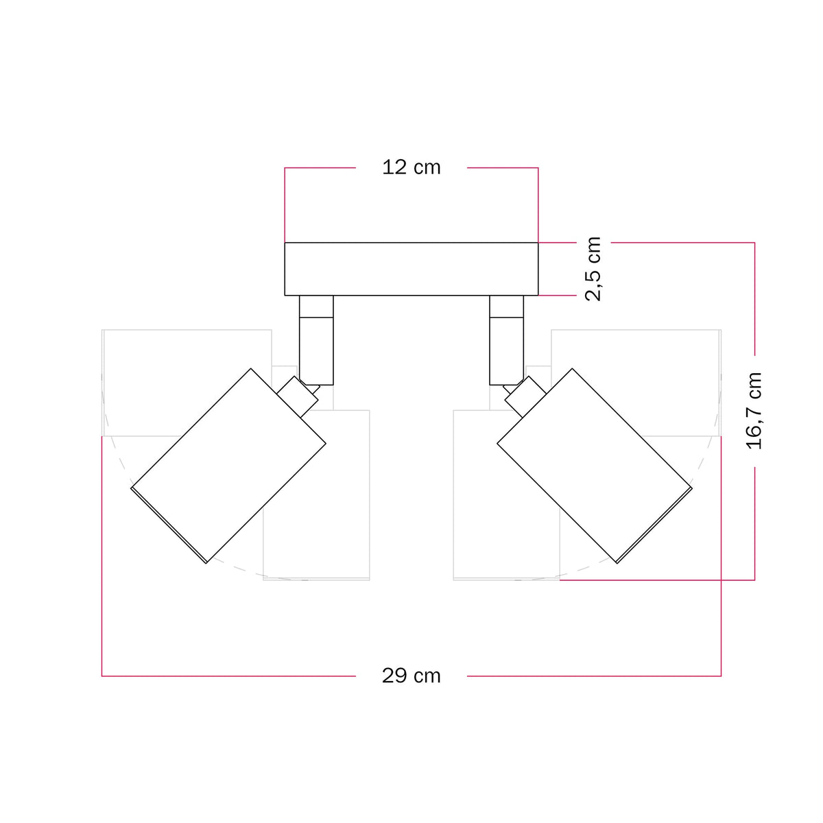 Lampada da parete o soffitto con 2 faretti GU10 Bispot orientabili - Titanio satinato - Creative Cables