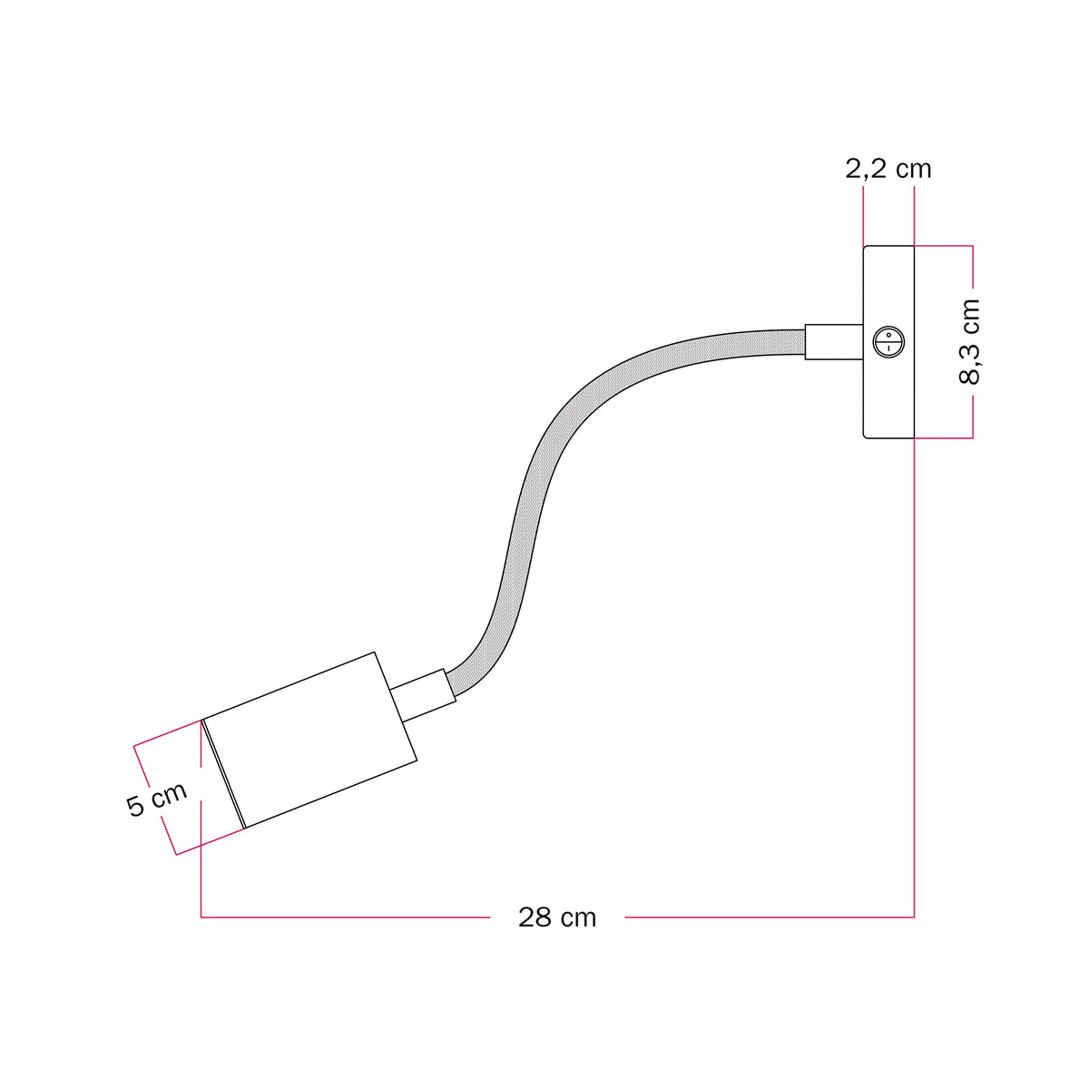 Lampada da parete o soffitto con faretto GU10 Bispot e braccio orientabile Flex 30 cm - Bianco opaco / Nero - Creative Cables
