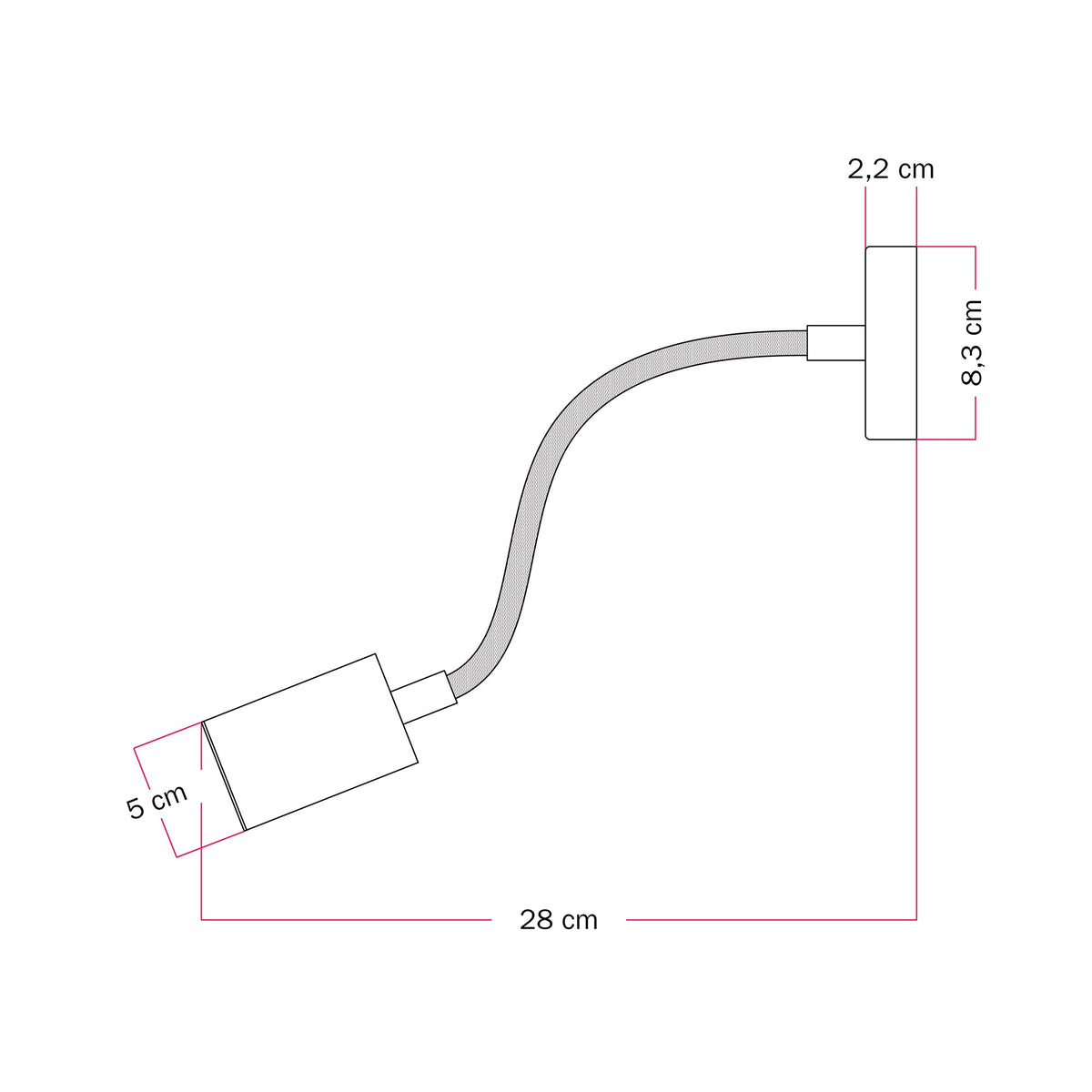 Lampada da parete o soffitto con faretto GU10 Bispot e braccio orientabile Flex 30 cm - Titanio satinato - Creative Cables