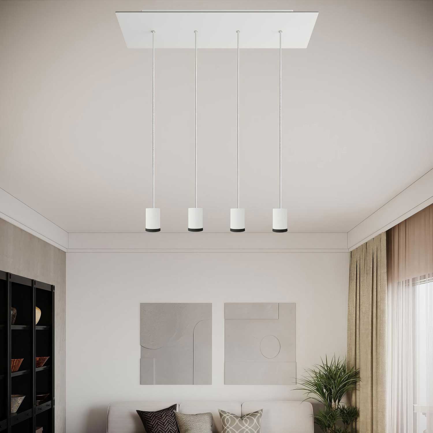 Lampada faretto a sospensione 4 cadute GU1d0 con XXL Rose-One rettangolare 675 mm - Bianco opaco