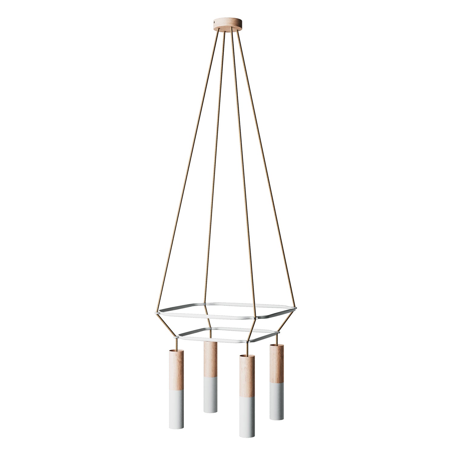 Lampadario 2 Cage a 4 cadute Tub-E14 Doppio - Bianco opaco