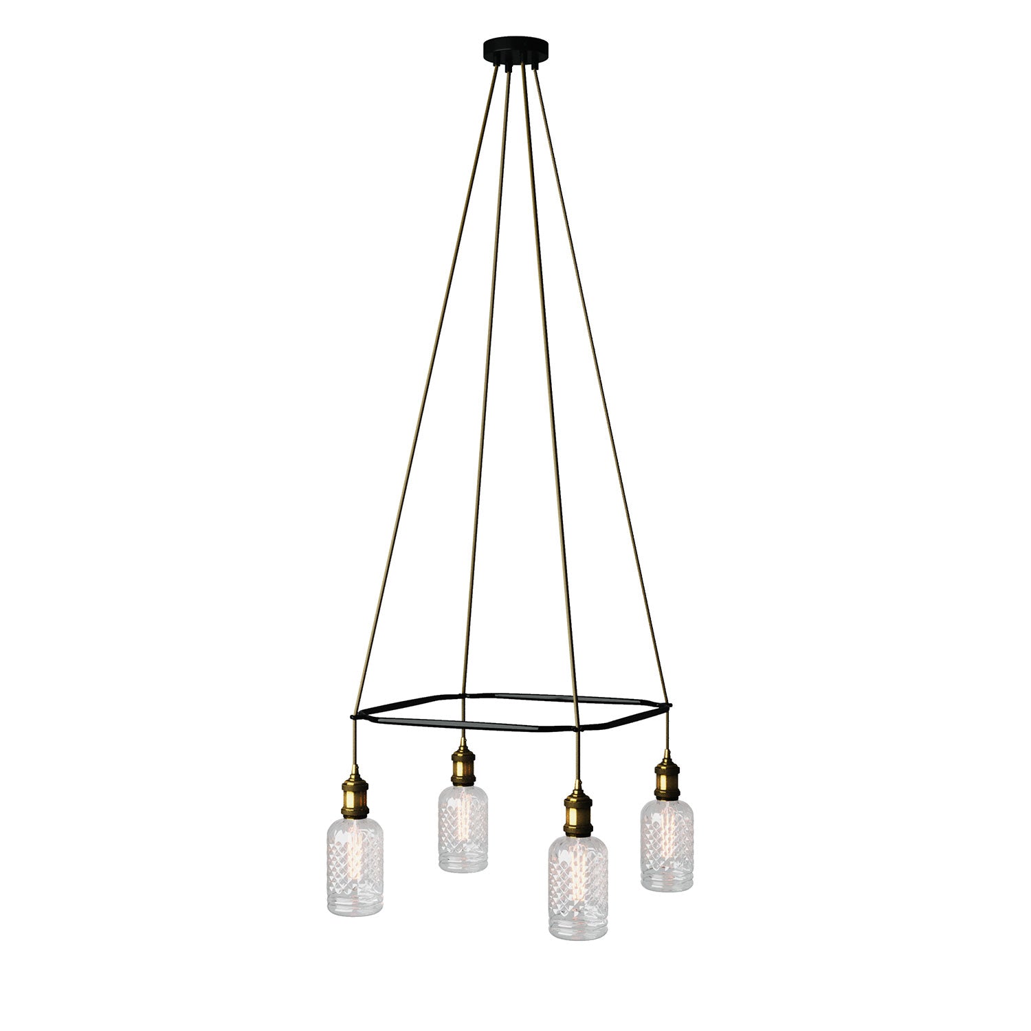 Lampadario Cage a 4 cadute Crystal - Ottone