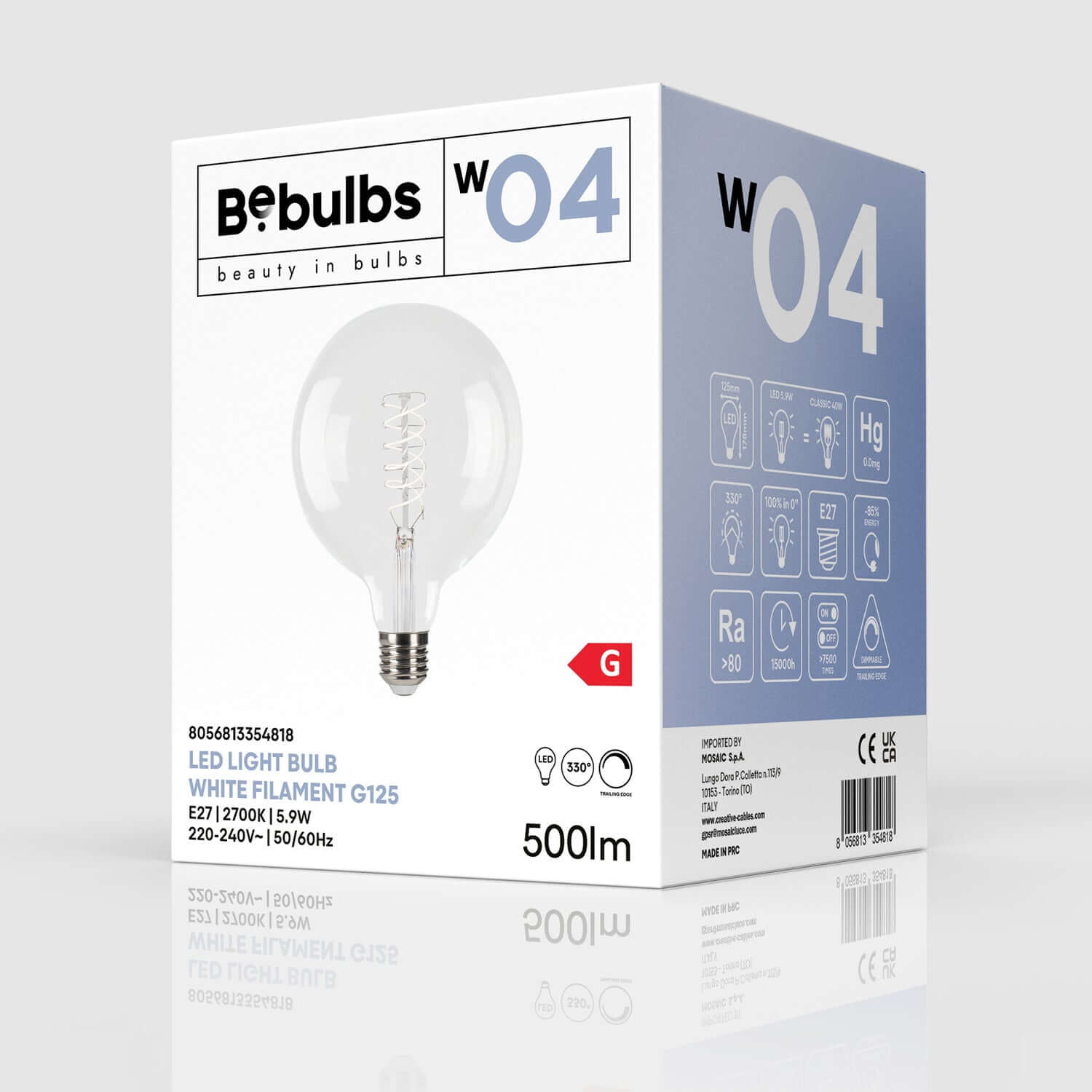 Lampadina LED Filamento Bianco Globo G125 5,9W 500Lm E27 2700K Dimmerabile - W04