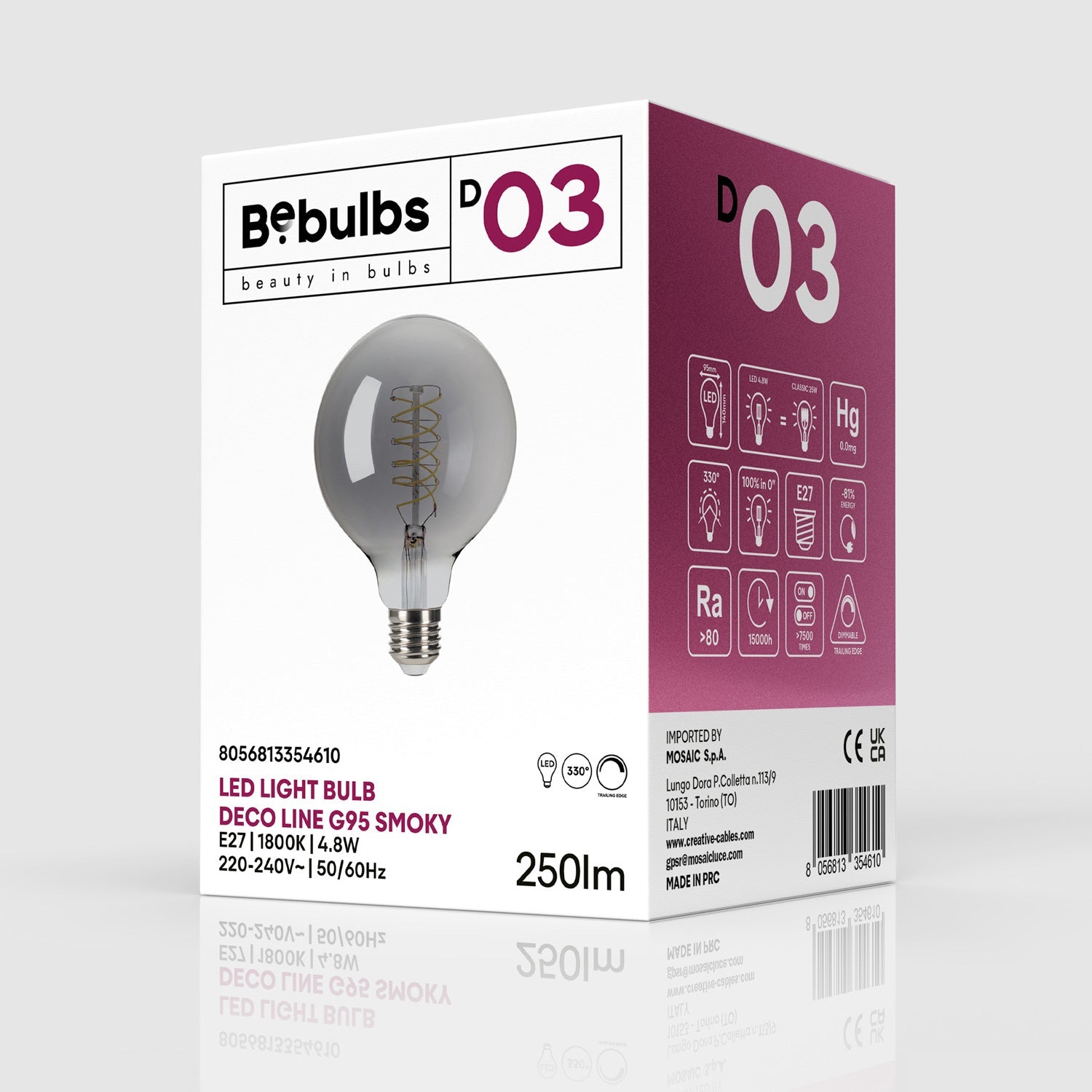 Lampadina LED Smoky Globo G95 4,8W 250Lm E27 1800K Dimmerabile - D03