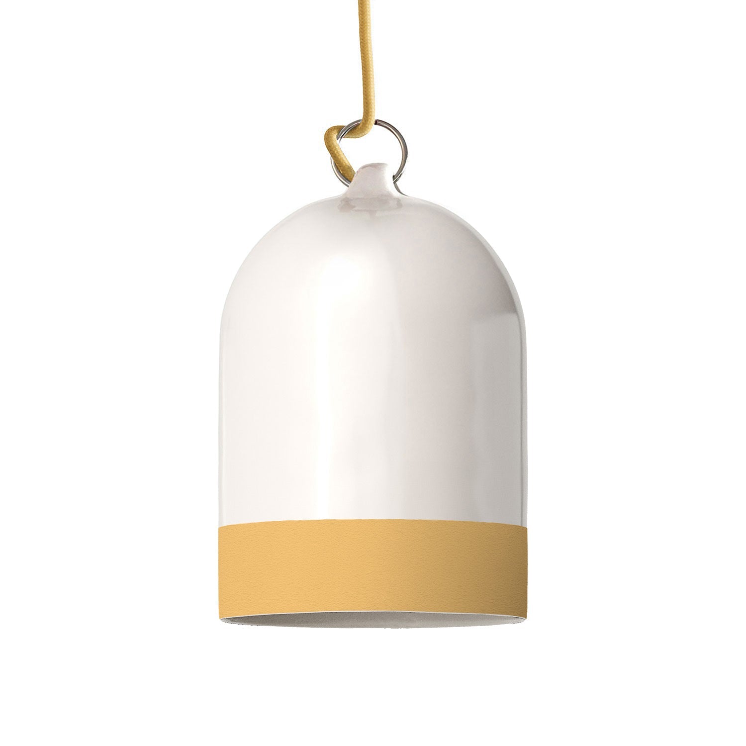 Paralume Campana Mini XS bicolore in ceramica Bianco e Giallo, collezione Materia - Made in Italy