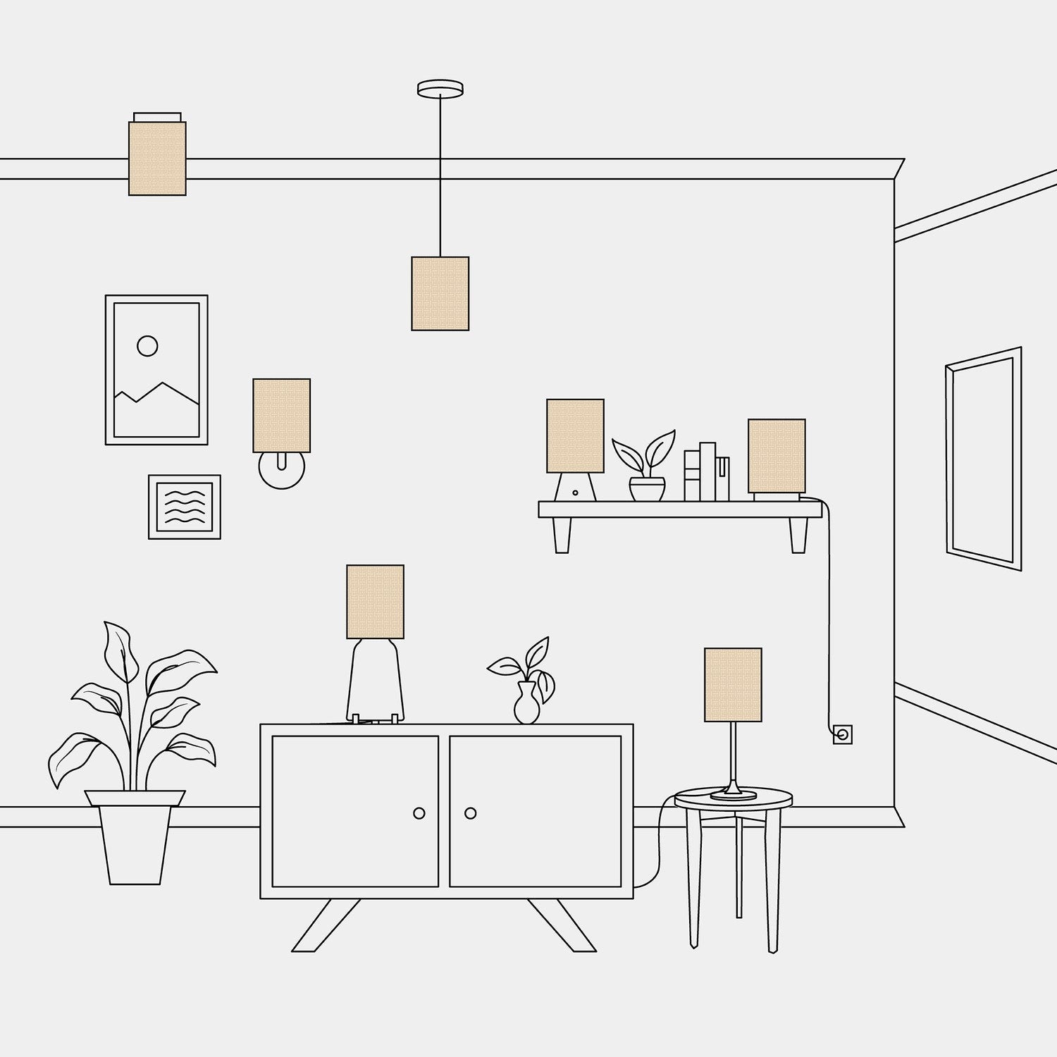 Paralume Cilindro in tessuto con attacco E27 - 100% Made in Italy - Rafia naturale