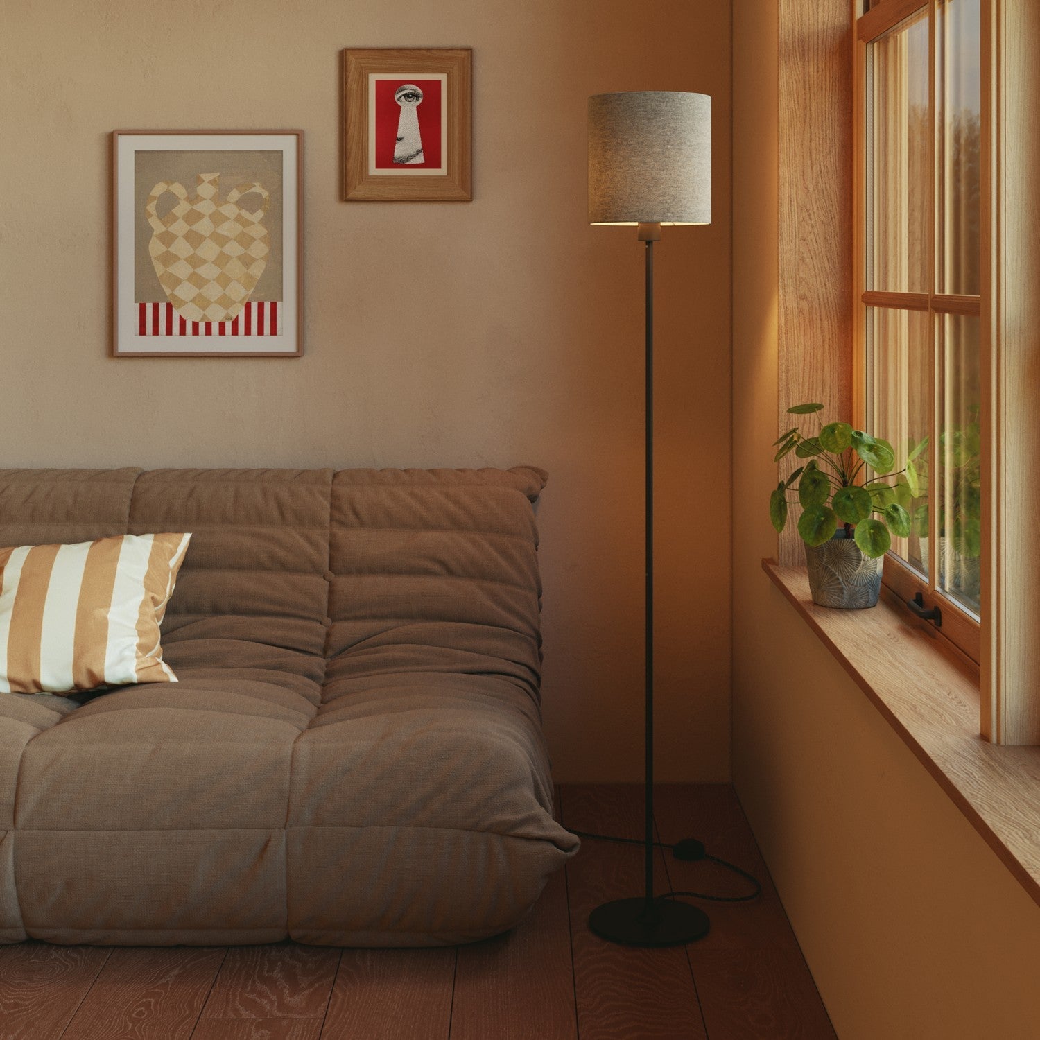 Paralume Cilindro M in tessuto con attacco E27 - Made in Italy - Lana Grigio Chiaro