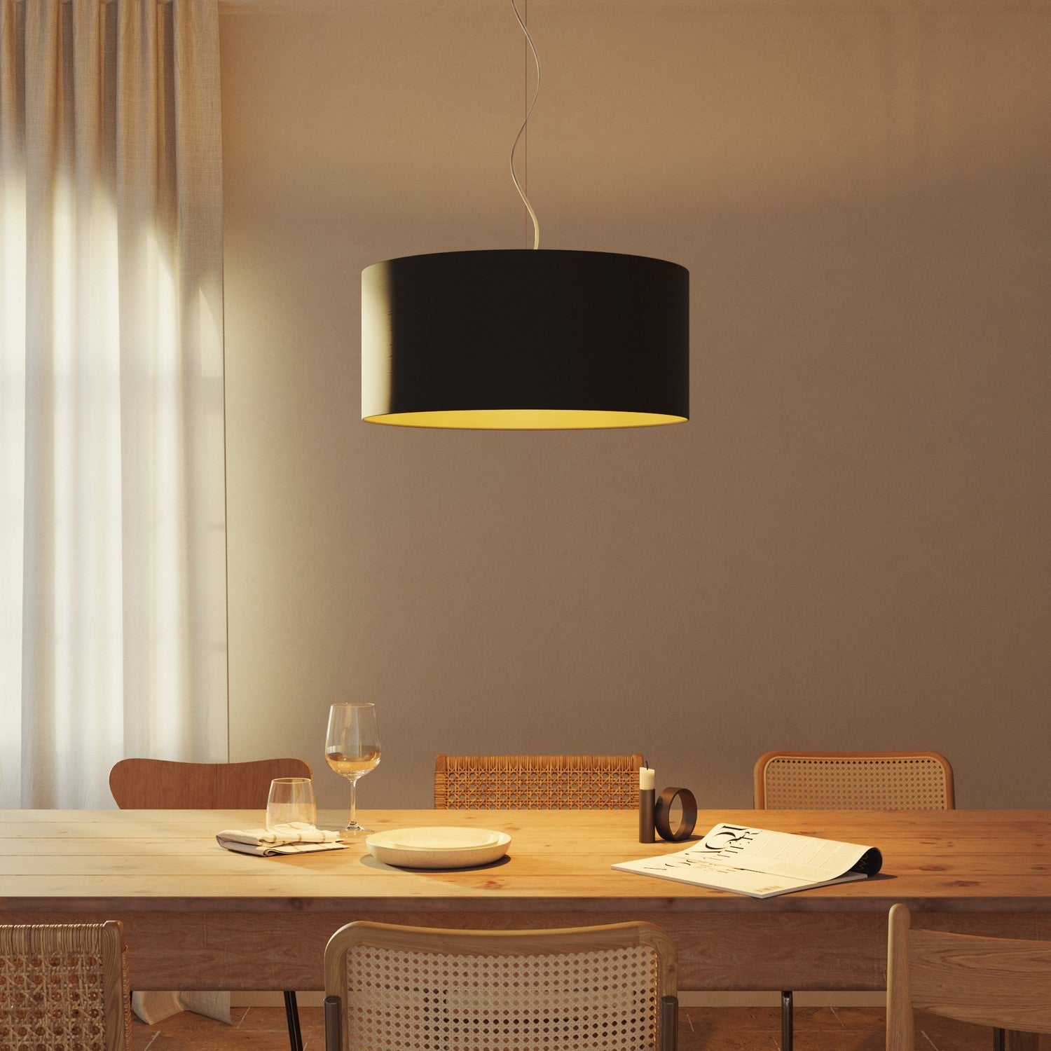 Paralume Cilindro XXL in tessuto con attacco E27 - Made in Italy - Nero/Oro