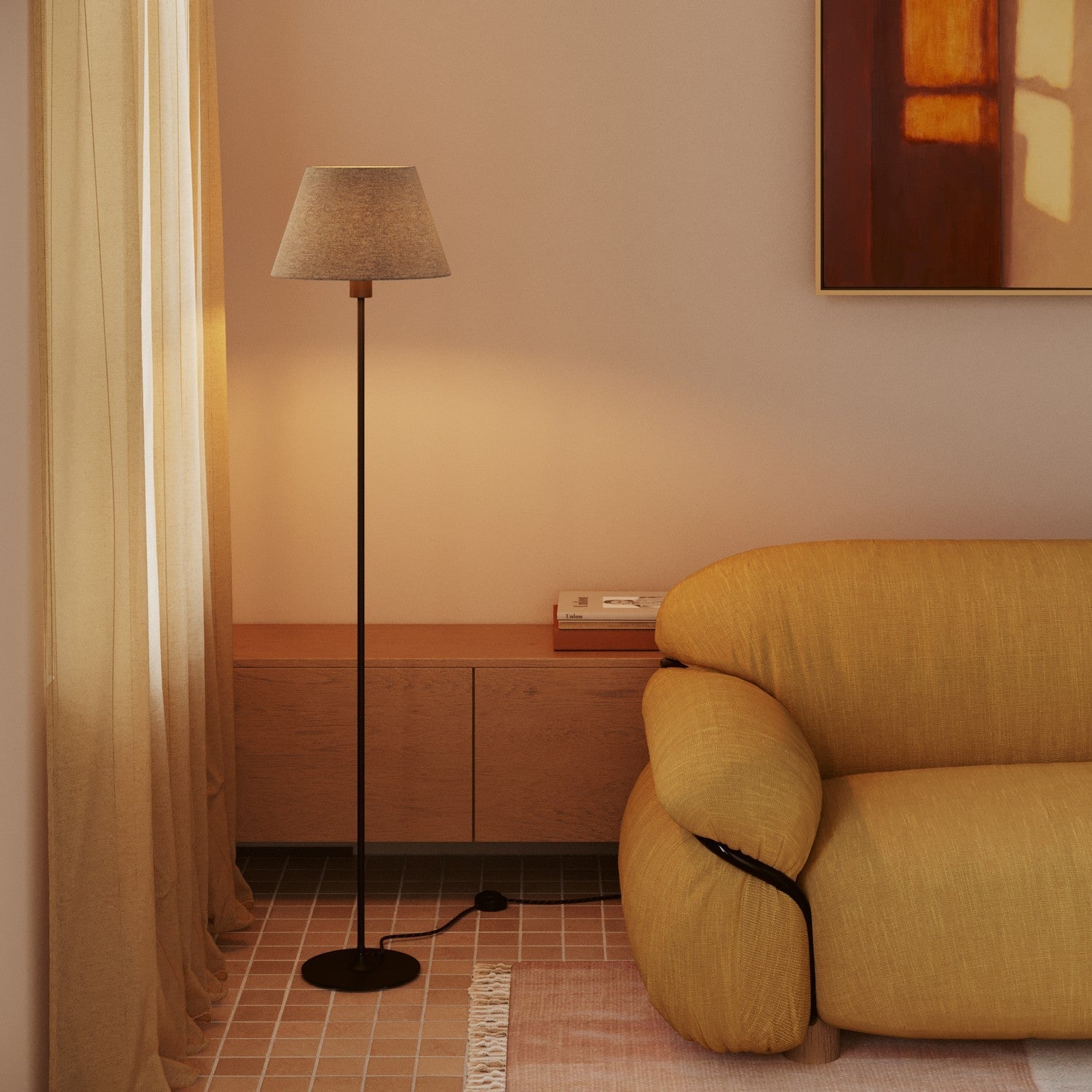 Paralume Impero M in tessuto per lampada da terra con attacco E27 - Made in Italy - Lana Grigio Chiaro