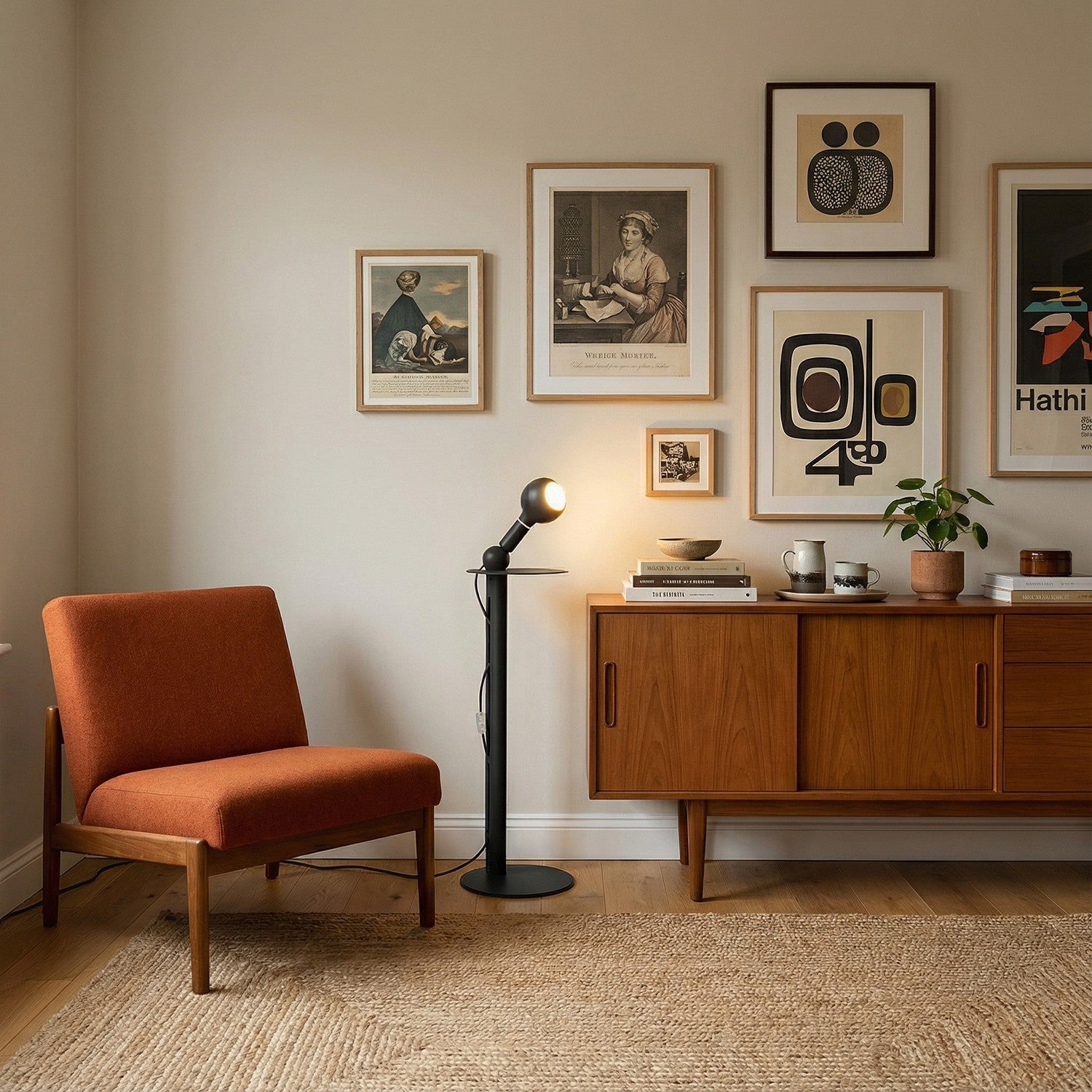 Rocco - Lampada da terra con spina UK e lampadina Camo - Nero