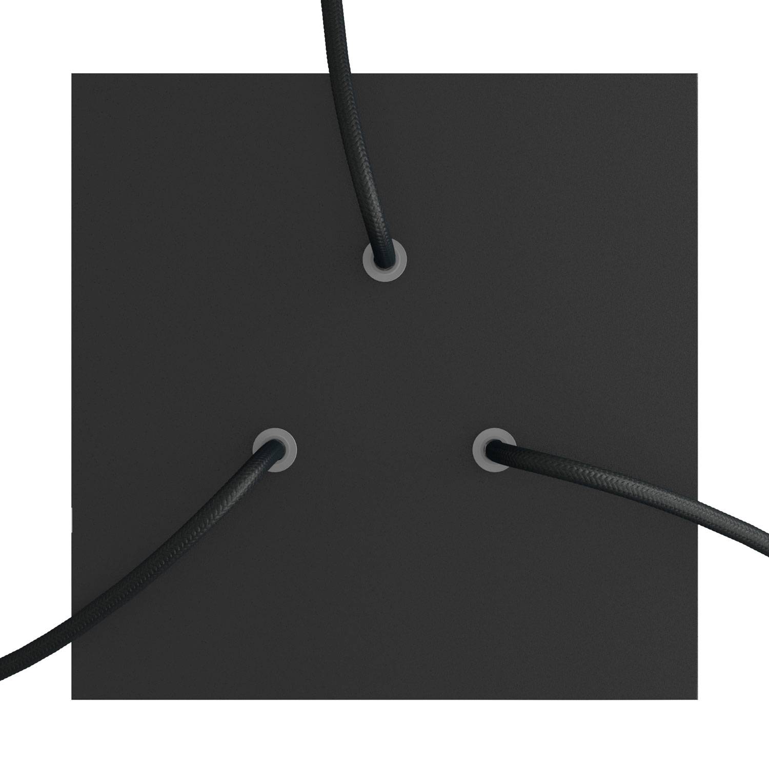 Rosone Rose - One quadrato, 200 mm con 3 fori e 4 fori laterali - Nero opaco - Creative Cables