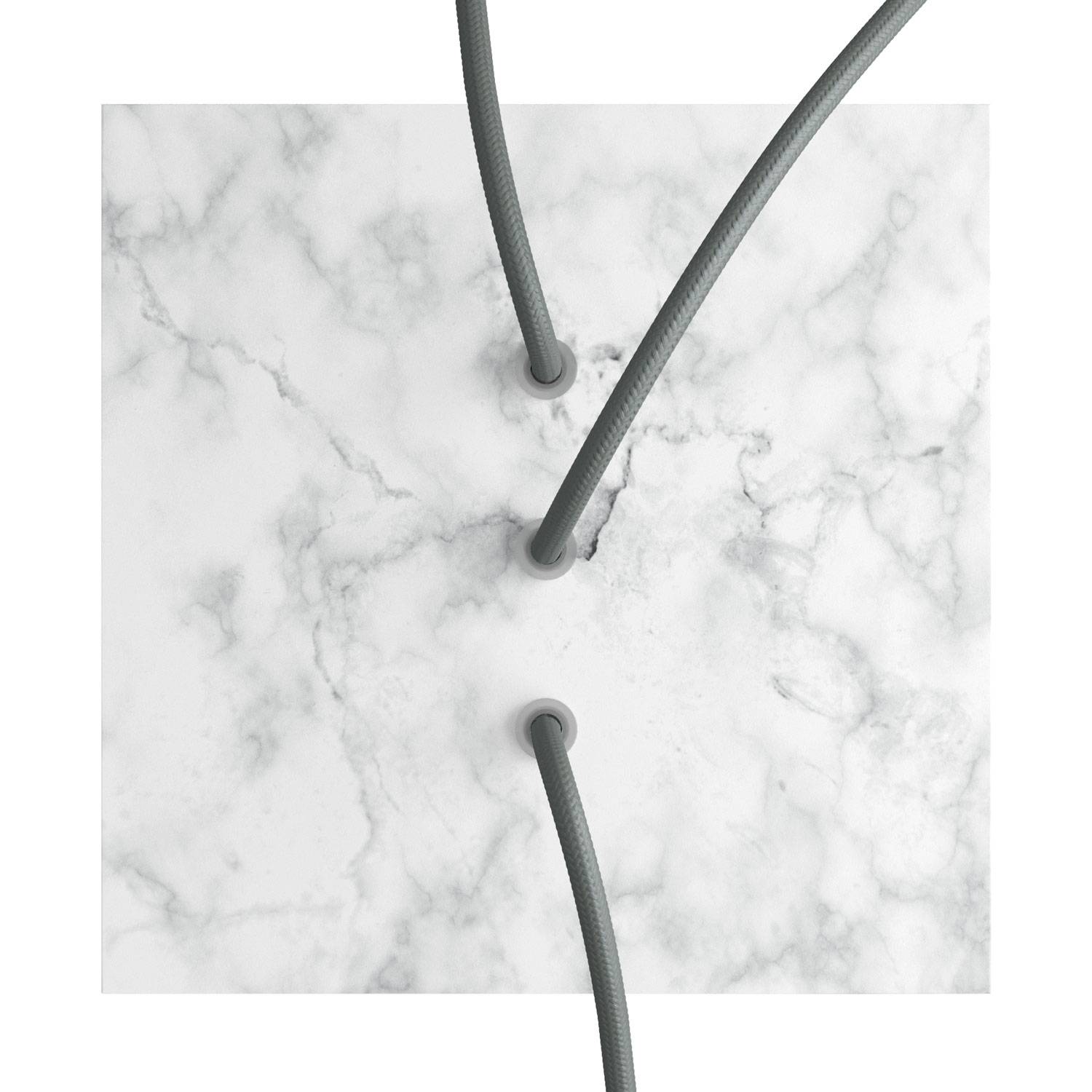 Rosone Rose - One quadrato, 200 mm con 3 fori in linea e 4 fori laterali - Marmo Carrara - Creative Cables