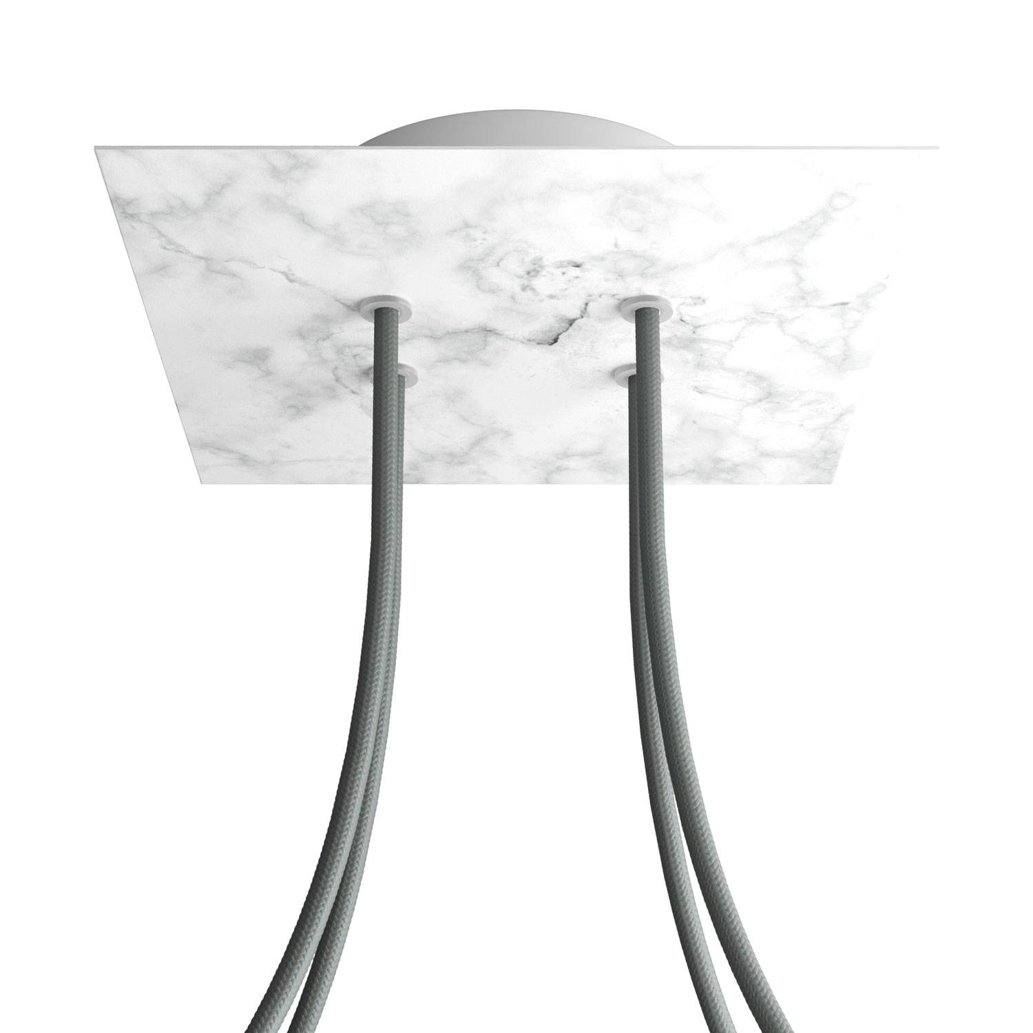 Rosone Rose - One quadrato, 200 mm con 4 fori e 4 fori laterali - Marmo Carrara - Creative Cables