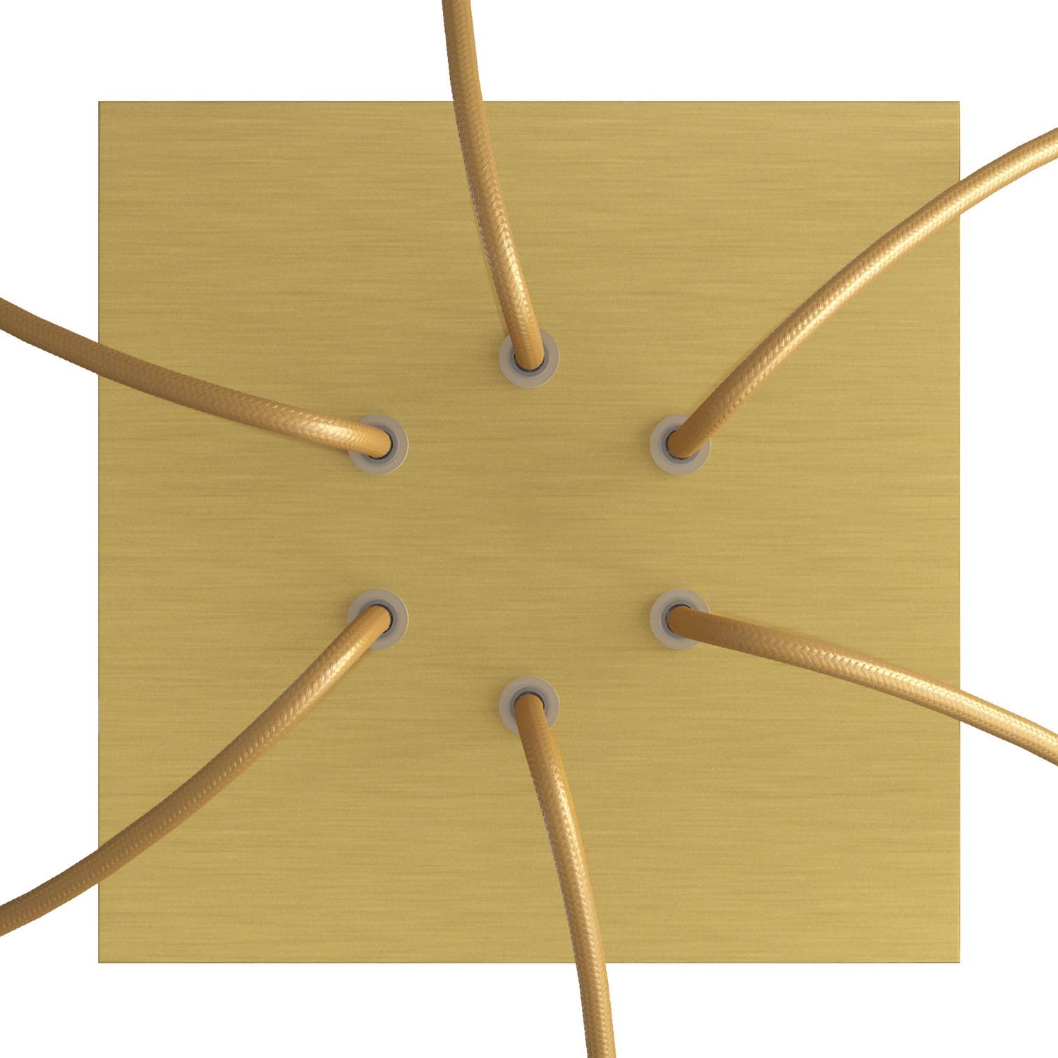 Rosone Rose - One quadrato, 200 mm con 6 fori e 4 fori laterali - Dibond Ottone satinato - Creative Cables