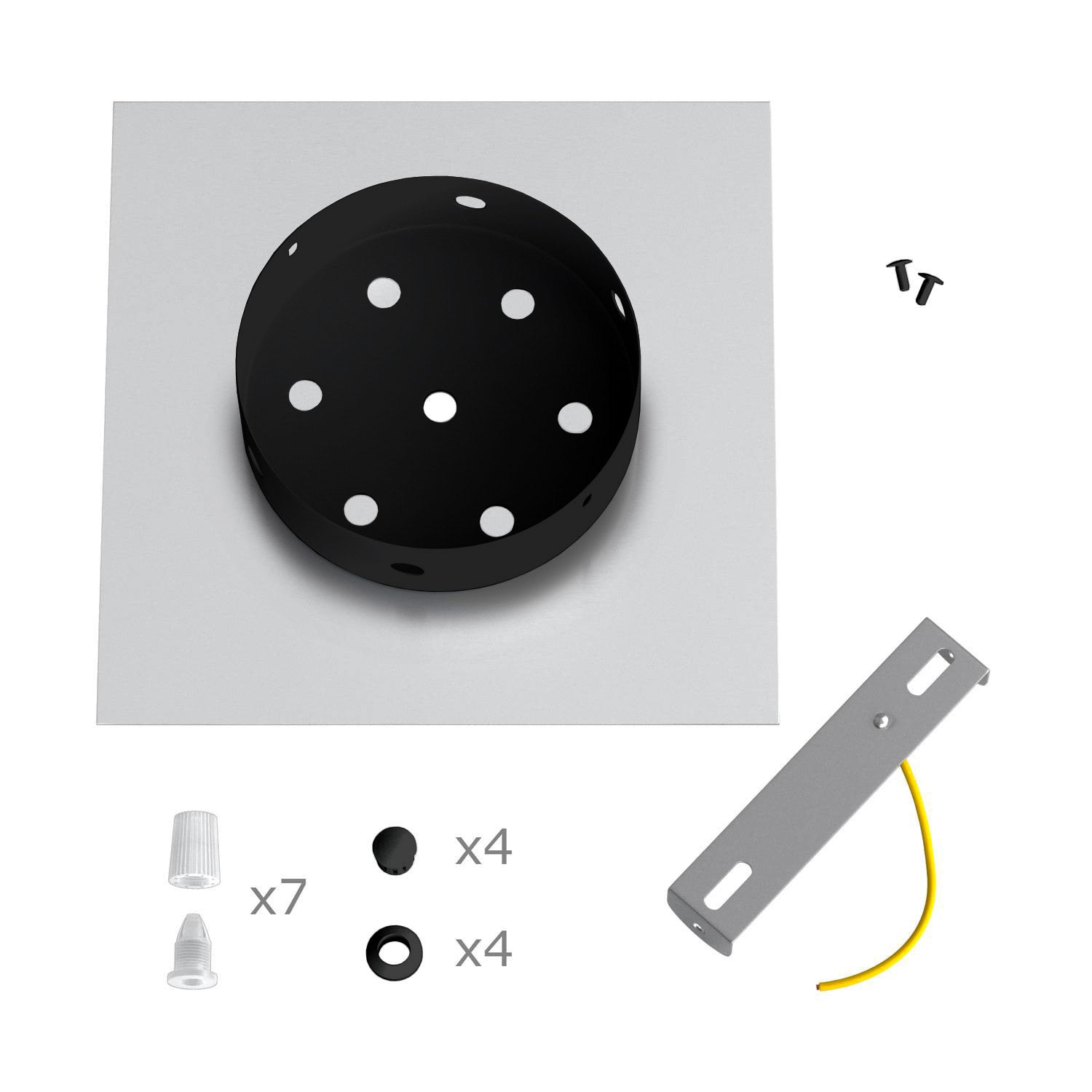 Rosone Rose-One quadrato, 200 mm con 7 fori e 4 fori laterali - Legno Nero