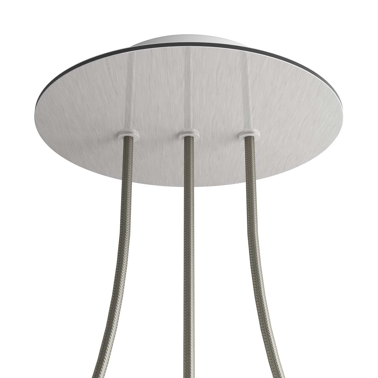 Rosone Rose-One rotondo, diametro 200 mm con 3 fori in linea e 4 fori laterali - Dibond Acciaio satinato Bianco