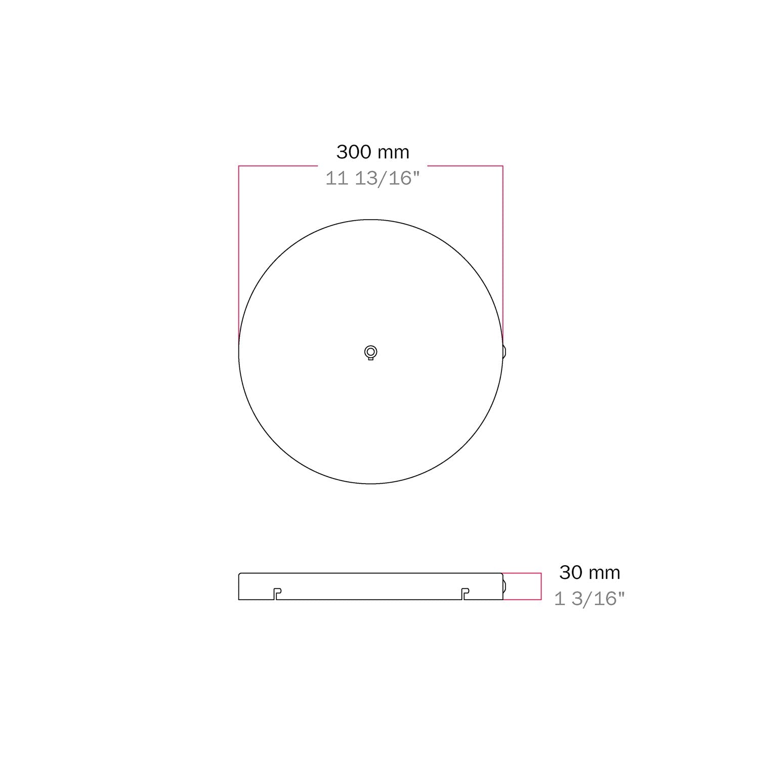 Rosone rotondo in alluminio Ø 30 cm con staffa e cavo di messa a terra, con 1 foro centrale - Nero 1