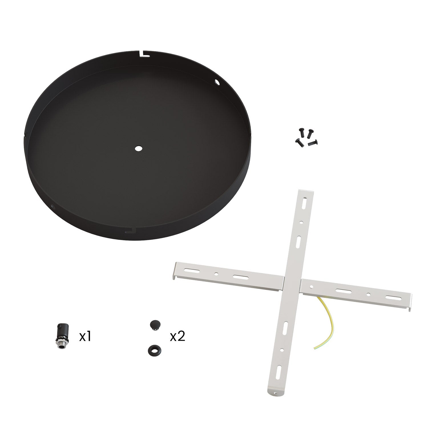 Rosone rotondo in alluminio Ø 30 cm con staffa e cavo di messa a terra, con 1 foro centrale - Nero 2