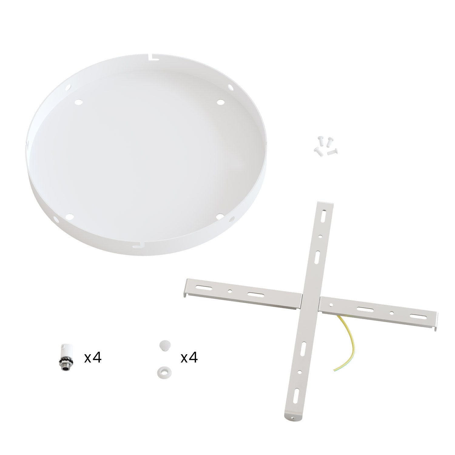 Rosone rotondo in alluminio Ø 30 cm con staffa e cavo di messa a terra, con 4 fori frontali - Bianco Opaco 4