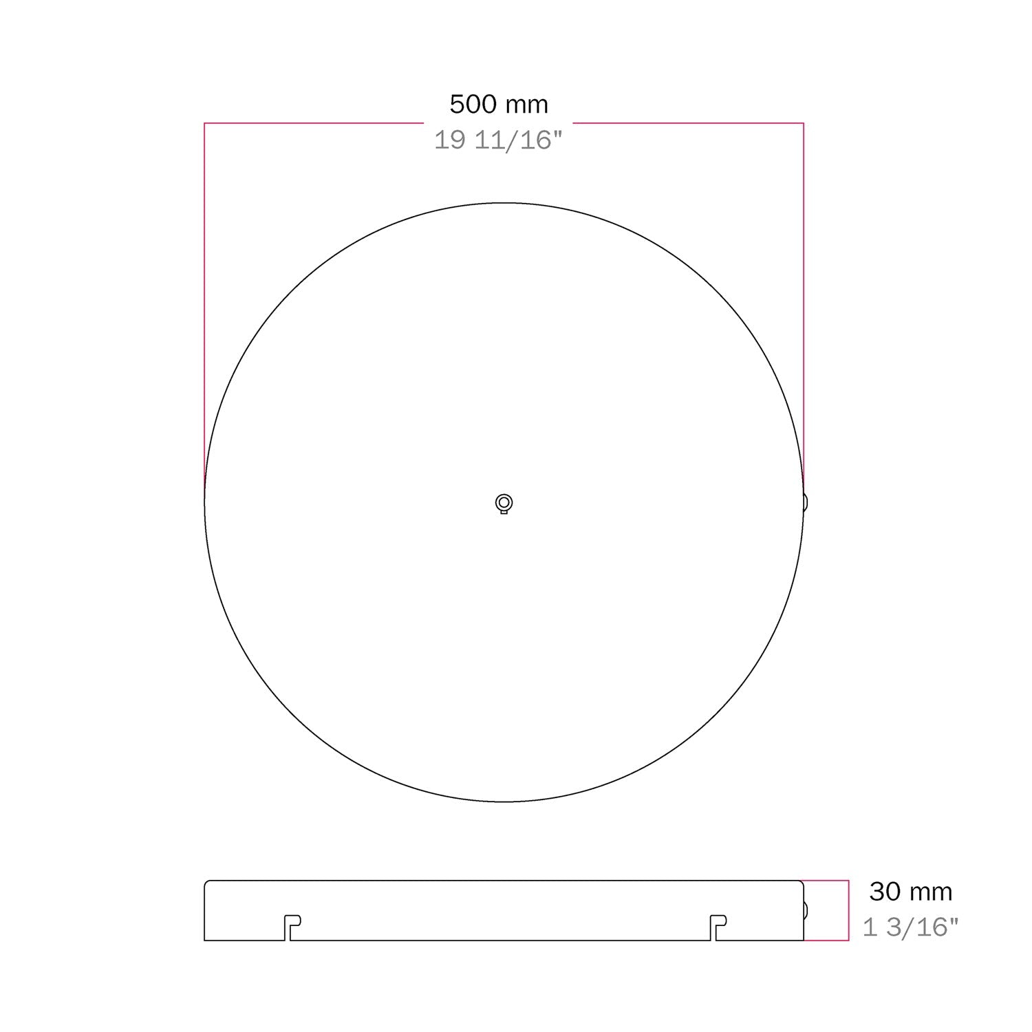 Rosone rotondo in alluminio Ø 50 cm con staffa e cavo di messa a terra, con 1 foro frontale - Bianco Opaco 1