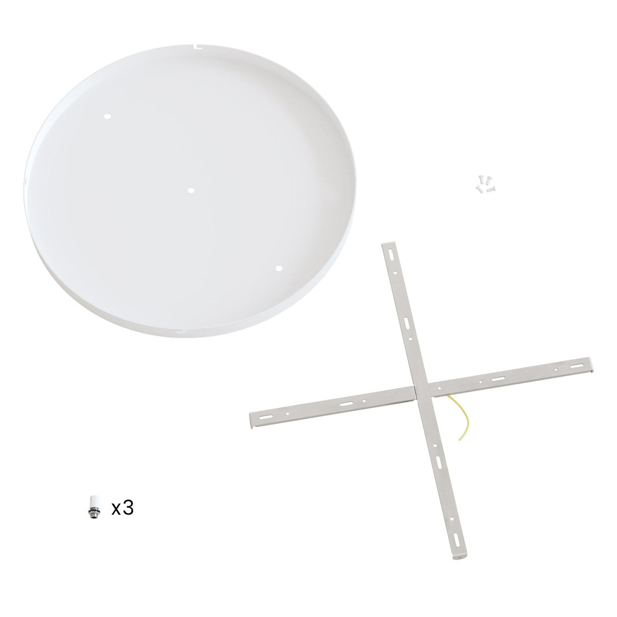 Rosone rotondo in alluminio Ø 50 cm con staffa e cavo di messa a terra, con 3 fori in linea frontali - Bianco Opaco 0