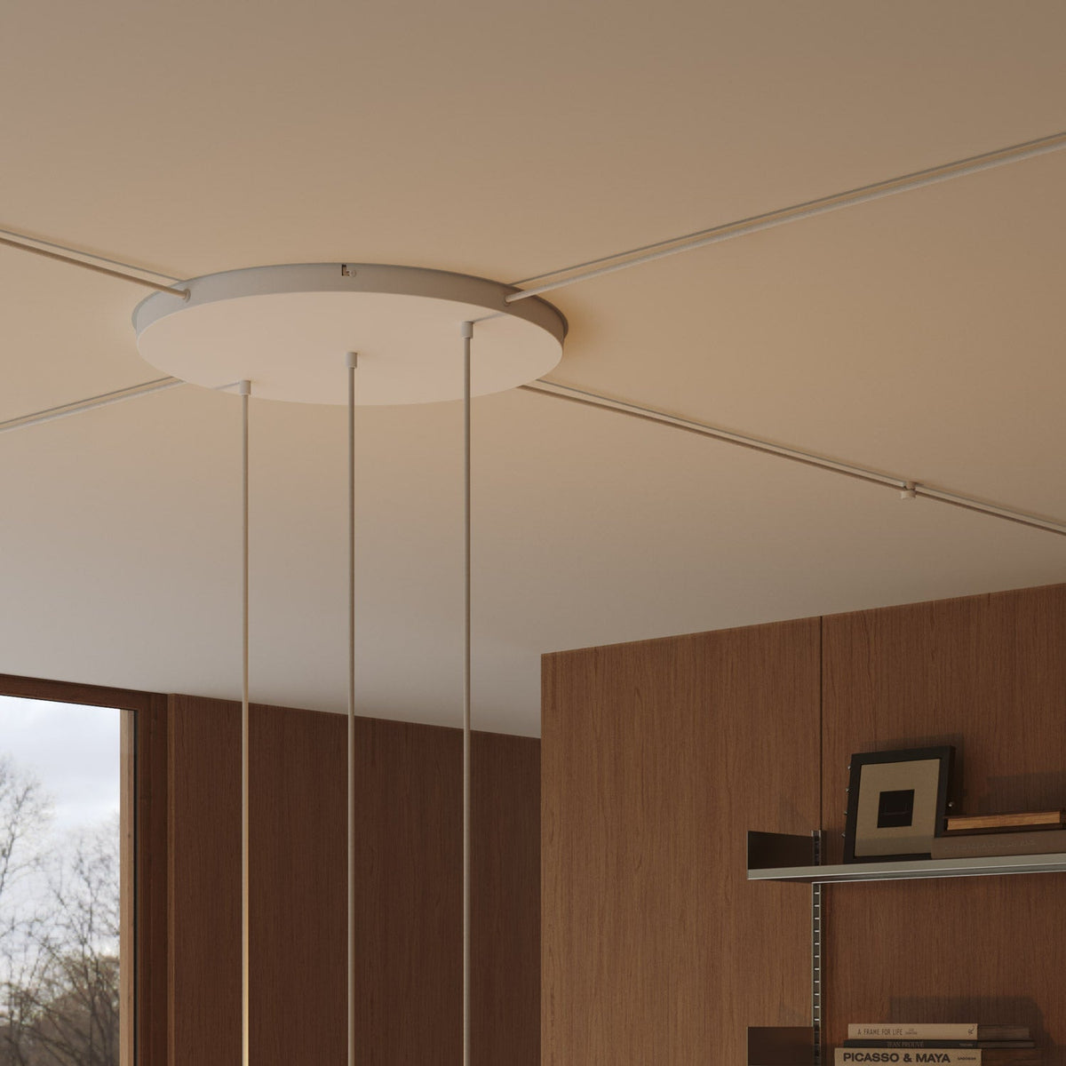 Rosone rotondo in alluminio Ø 50 cm con staffa e cavo di messa a terra, con 3 fori in linea frontali - Bianco Opaco 4