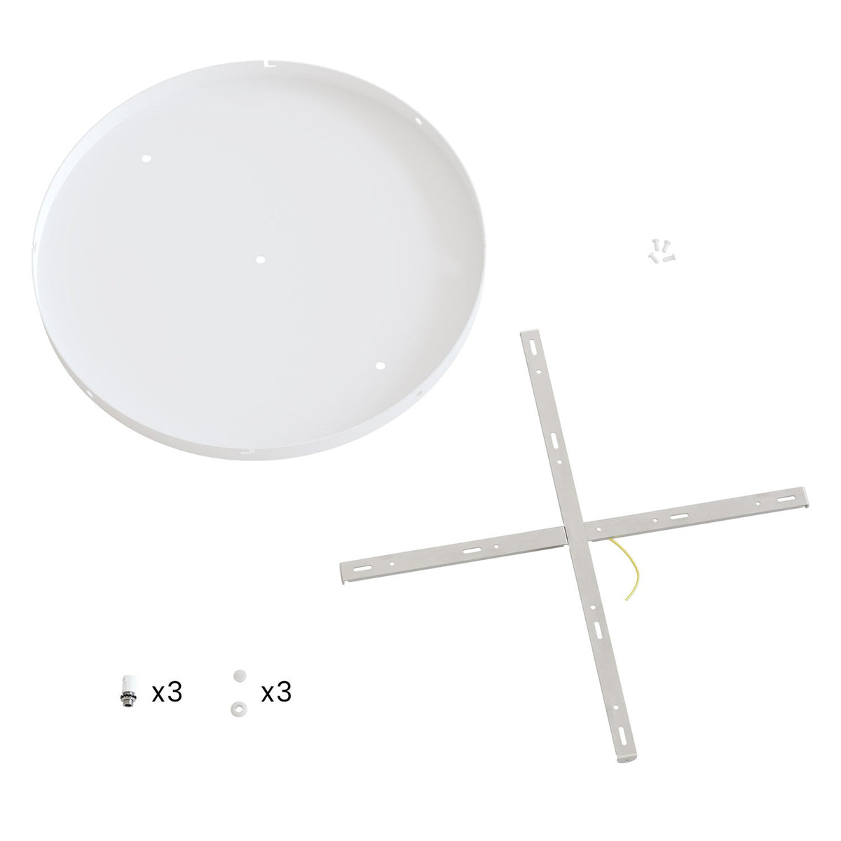 Rosone rotondo in alluminio Ø 50 cm con staffa e cavo di messa a terra, con 3 fori in linea frontali - Bianco Opaco 3