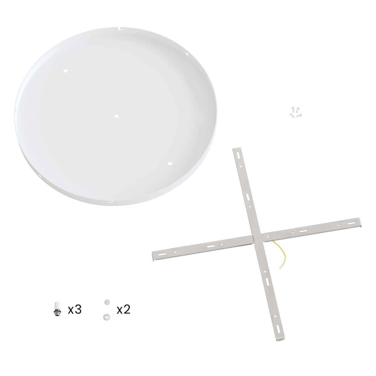 Rosone rotondo in alluminio Ø 50 cm con staffa e cavo di messa a terra, con 3 fori in linea frontali - Bianco Opaco 2