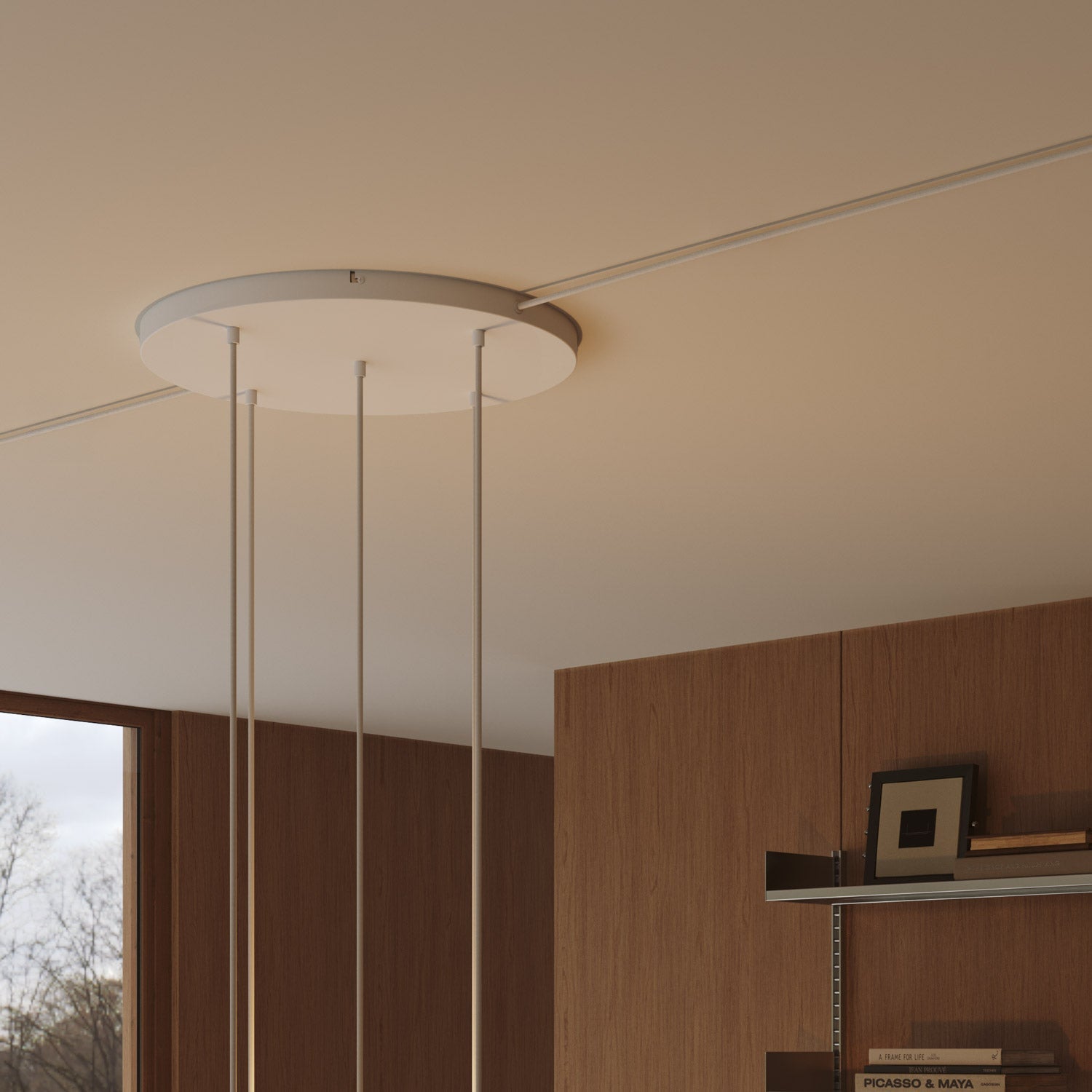 Rosone rotondo in alluminio Ø 50 cm con staffa e cavo di messa a terra, con 5 fori frontali - Bianco Opaco 2