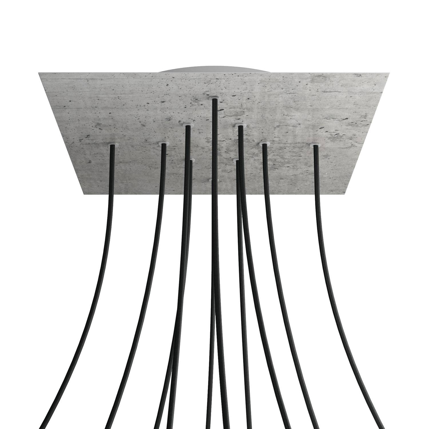 Rosone XXL Rose - One quadrato, 400 mm con 10 fori e 4 fori laterali - Cemento - Creative Cables
