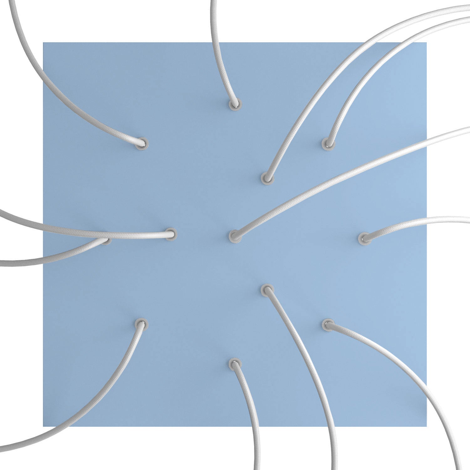 Rosone XXL Rose - One quadrato, 400 mm con 12 fori e 4 fori laterali - Blu carta da zucchero - Creative Cables