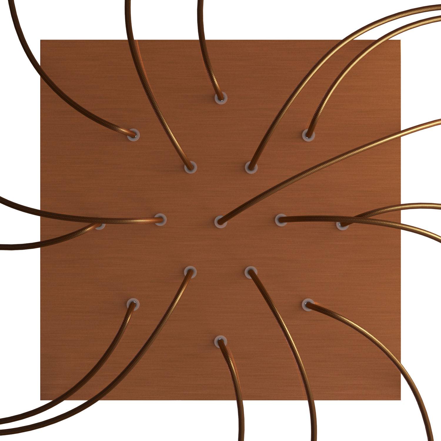 Rosone XXL Rose - One quadrato, 400 mm con 15 fori e 4 fori laterali - Dibond Rame satinato - Creative Cables