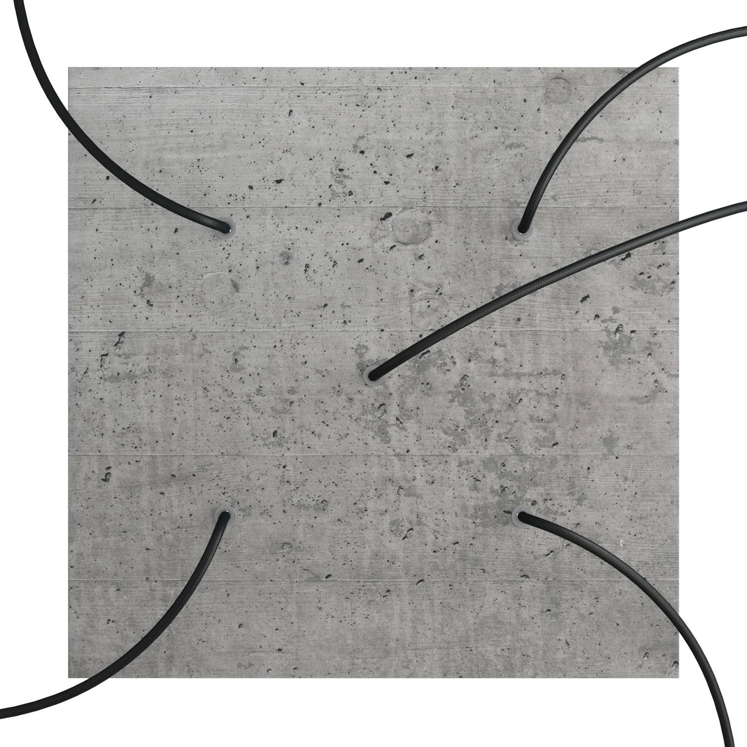 Rosone XXL Rose - One quadrato, 400 mm con 5 fori e 4 fori laterali - Cemento - Creative Cables