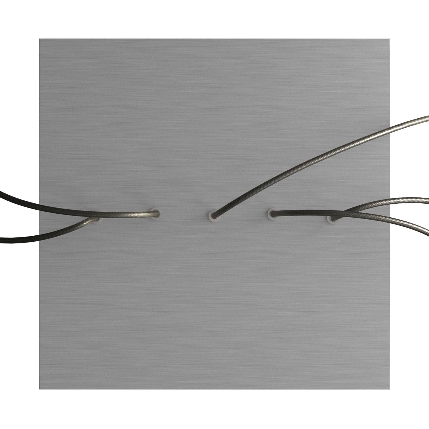 Rosone XXL Rose - One quadrato, 400 mm con 5 fori in linea e 4 fori laterali - Dibond Acciaio satinato - Creative Cables