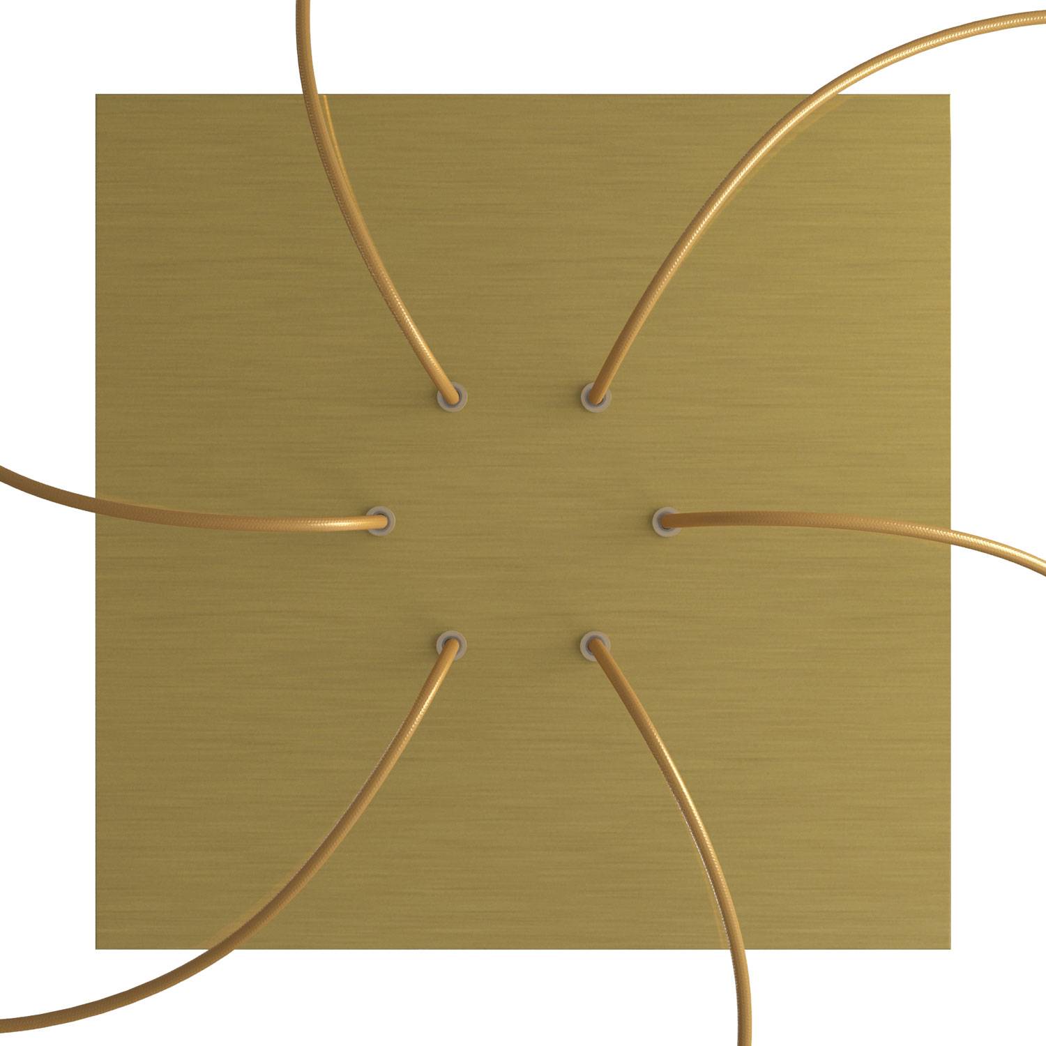 Rosone XXL Rose - One quadrato, 400 mm con 6 fori e 4 fori laterali - Dibond Ottone satinato - Creative Cables