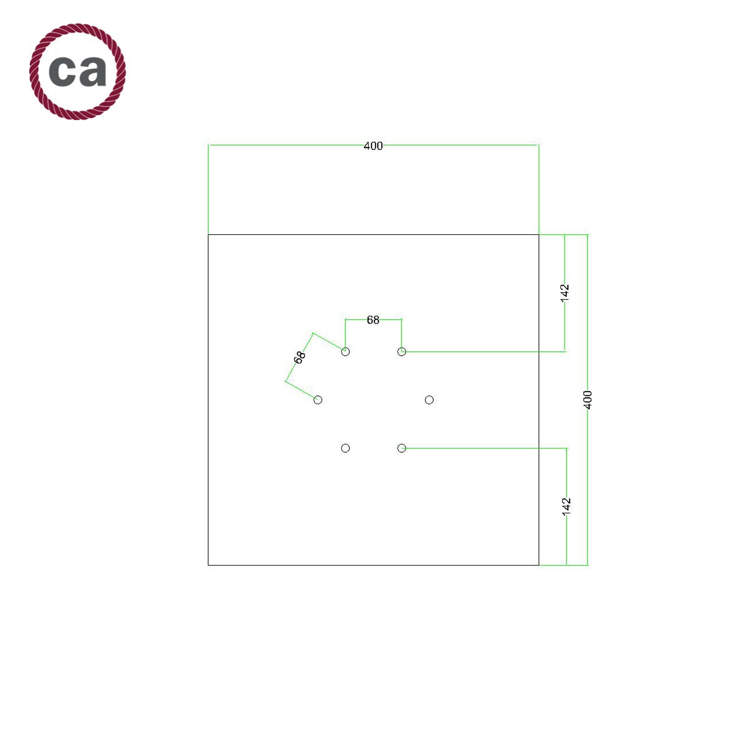 Rosone XXL Rose-One quadrato, 400 mm con 6 fori e 4 fori laterali - Dibond Rame satinato Bianco