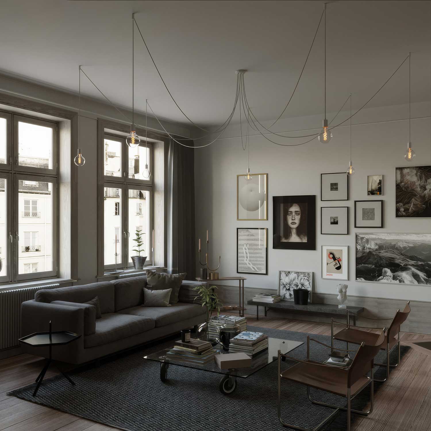 Spider - Multiple pendant lamp with 7 drops, metal finish - White