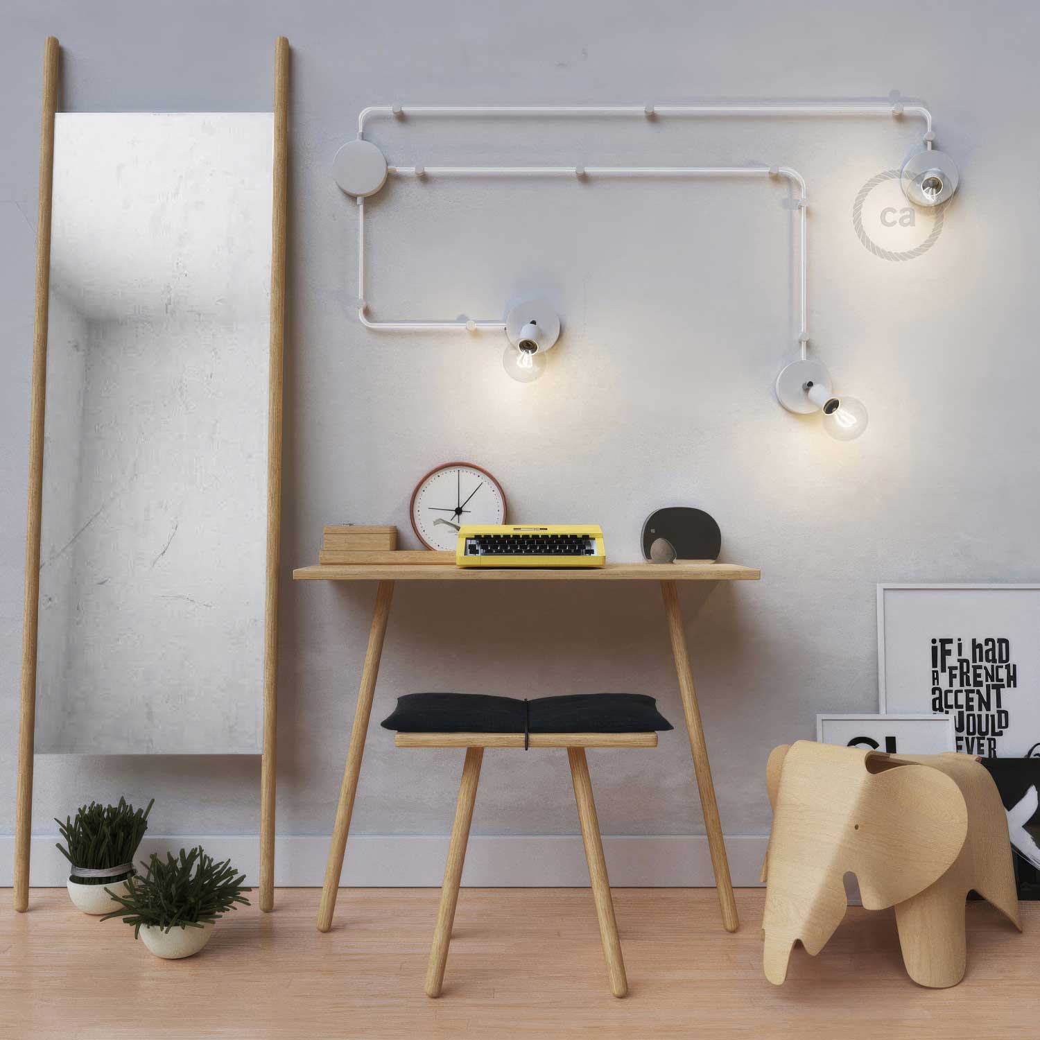 Spostaluce Metallo 90° orientabile, completo di cavo tessile e fori laterali - Bianco