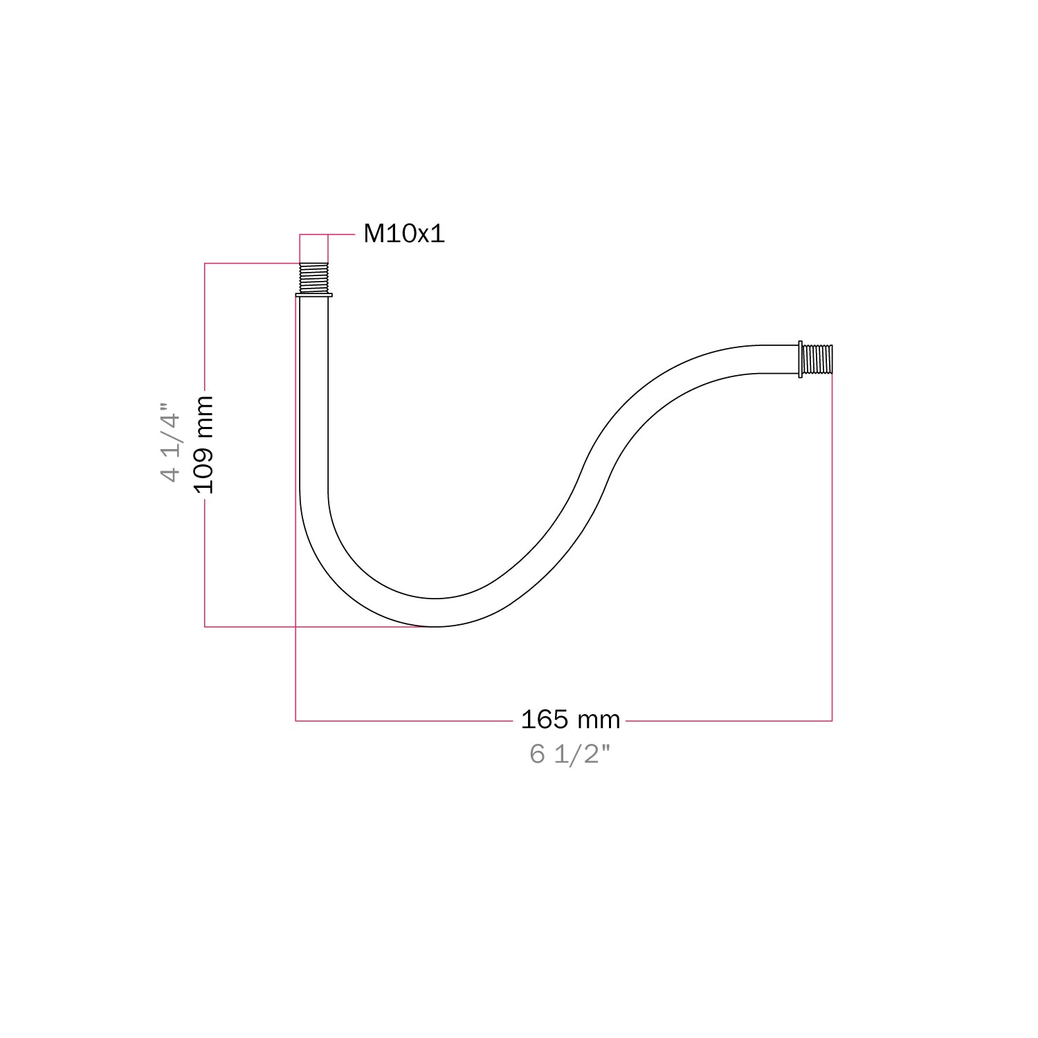 Tubo curvo di estensione a S per lampada, 16,5 cm in metallo - Nero - Creative Cables